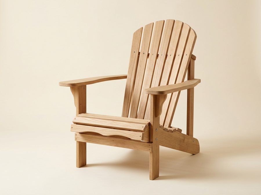Fauteuil Adirondack en bois naturel, dossier en lattes en éventail et larges accoudoirs plats