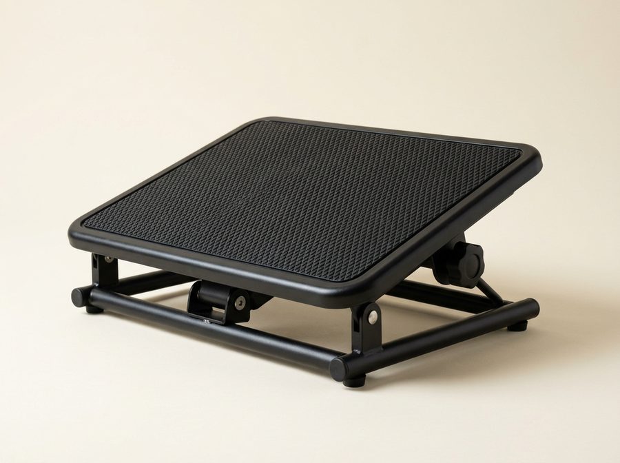 Repose-pieds de bureau à plateau noir texturé inclinable sur châssis en acier